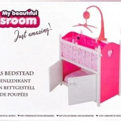 Basic My Beautiful Dollsroom Houten Poppen-Ledikant Met Muziek Roze/Wit