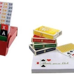 Speelkaartenshop Set Van 4 "Super" Biedboxen + Bridge Speelkaarten + Bridge Scoreblok