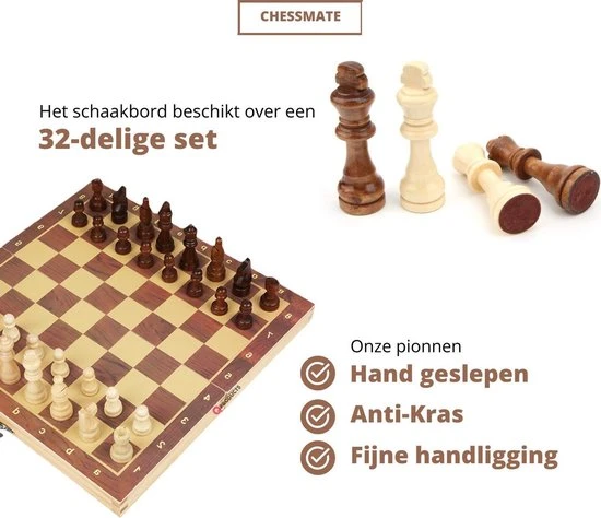 Qproducts Chessmate Inclusief Ebook Magnetisch Schaakspel Schaakbord Schaakbord Met Schaakstukken Schaakset Schaakspellen Schaakspel Hout Volwassenen Schaakborden Kinderen - Afbeelding 5