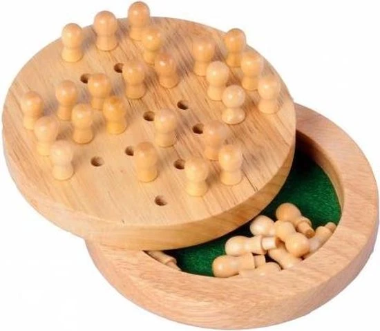Longfield RUBBER WOOD TRAVEL SOLITAIR INCLUDING 33 WOODEN PEGS AND RULES OF THE GAME - DIAMETER 12 CM - Afbeelding 3