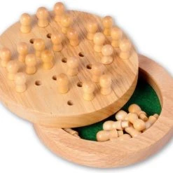 Longfield RUBBER WOOD TRAVEL SOLITAIR INCLUDING 33 WOODEN PEGS AND RULES OF THE GAME - DIAMETER 12 CM