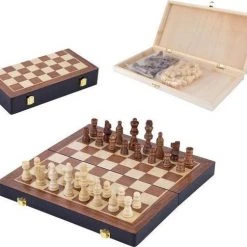 HOUTEN CHESS Schaakspel • 28 X 28 Cm • Cassette Afsluitbaar