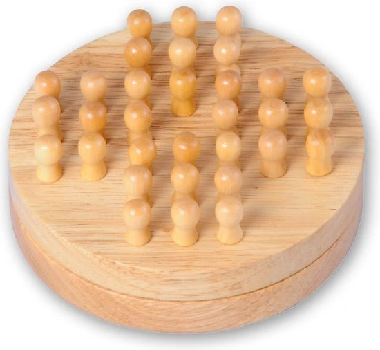 Longfield RUBBER WOOD TRAVEL SOLITAIR INCLUDING 33 WOODEN PEGS AND RULES OF THE GAME - DIAMETER 12 CM - Afbeelding 2