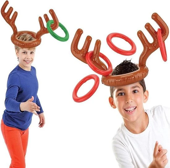 Merkloos Kerstspel Rendier Ringwerpen - Kerst - Opblaasbaar - Afbeelding 3
