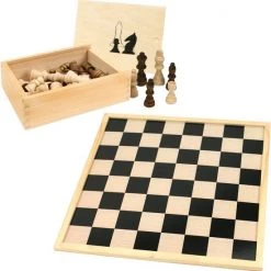 Clown Schaakbord/dambord Van Hout 40 X 40 Cm Met Schaakstukken In Opbergkistje - Schaken En Dammen