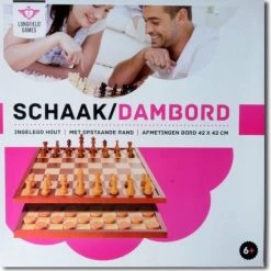 Longfield Schaak/dambord Ingelegd. Afm. 42 X 42 Cm. Verpakt In Colour Box. Zonder Accessoires