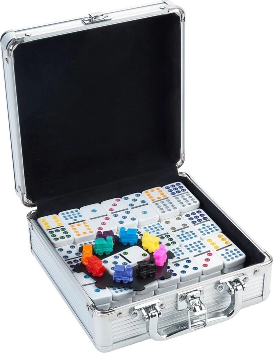 Longfield Games Domino Mexican Train Dubbel 12 Actiespel In Aluminium Koffer - Afbeelding 2