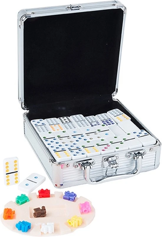 Longfield Games Domino Mexican Train Dubbel 12 Actiespel In Aluminium Koffer - Afbeelding 6